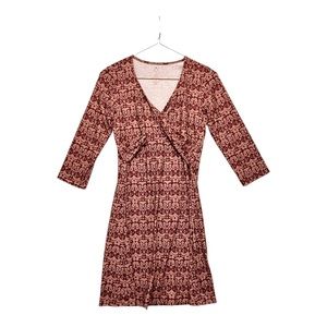 Prana Aztec All Over Print Activewear V-Neck Sleeved Dress - Burgundy / Cream